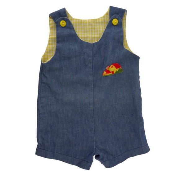 Alexis Other - Vtg Alexis Chambray Yellow Embroidered Barn Romper‎ 18-25 lbs 12-18 Months USA